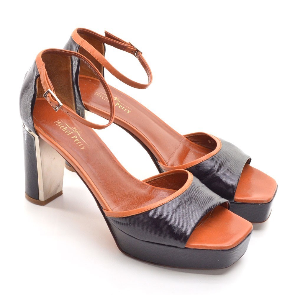 Michel Perry Blue Platform Ankle Strap Heels Pumps 39